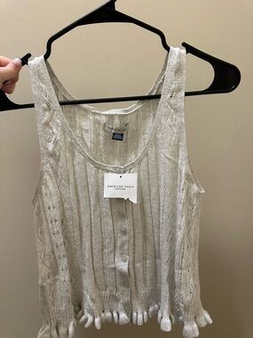 American Eagle Outfitters Grey Knit Button-Front Tank Top